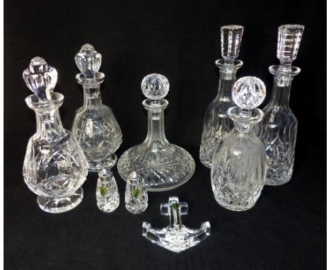 Waterford Lismore crystal glass decanters, to include two pairs of Wine and Spirit decanters, Ship's decanter and round Conoi