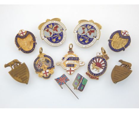 Enamel badges for Chemistry Congress, c.1903 Berlin, London and Rome, and Anglo American / Japan Garden Club Exhibitions c.19