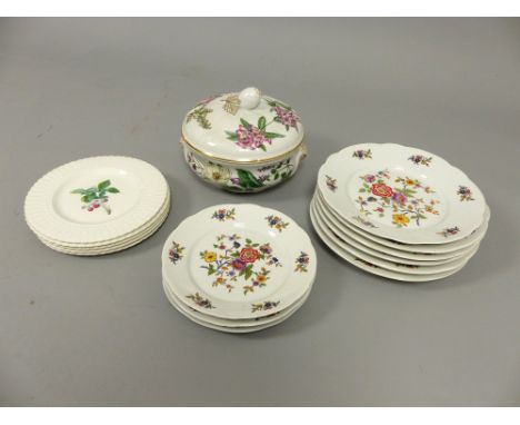 Spode Stafford Flowers porcelain tureen and cover, and a set of nine French botanical plates and five others