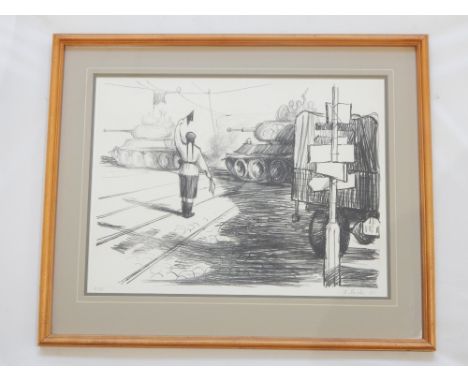 Alfred Fuchs, Czech, 1925-2003, Military Convoy, limited edition lithograph, signed and dated in pencil '61, numbered 4/125.