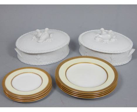 Pair of Royal Worcester Gourmet Collection porcelain tureens, the covers moulded with nesting doves, and nine Worcester Diana