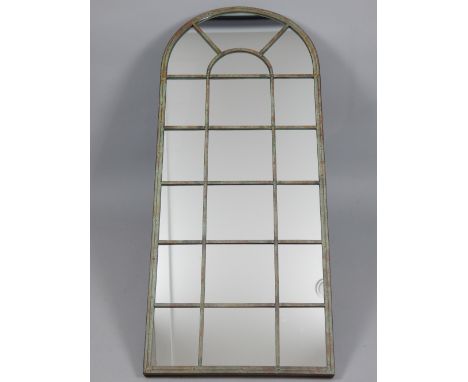 Pair of aged metal Architectural style wall mirrors of arched rectangular form. H. 158cm