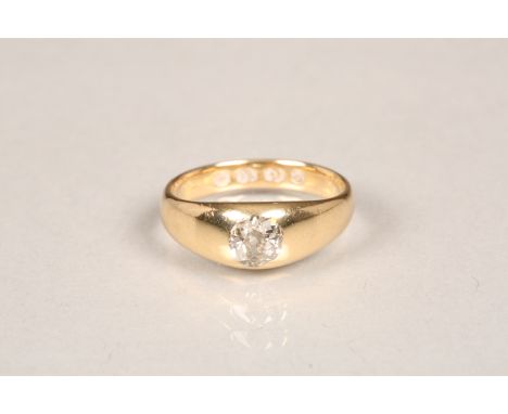 Gents 18 carat yellow gold diamond gypsy ring. Diamond 0.5 carat. Ring size N Ring is in very good condition. Stone is secure