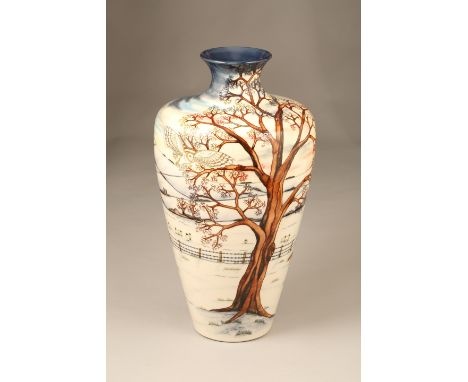 Moorcroft vase, decorated in the Woodside farm design, signed Anji Davenport dated 1999 52cm high with original box This is a