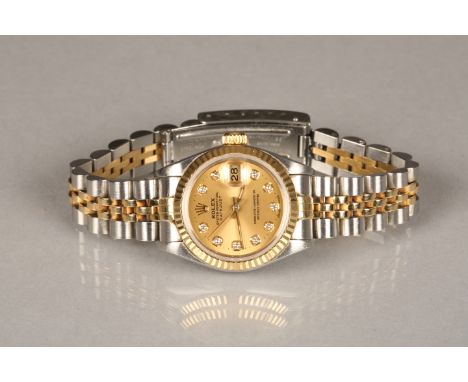 Ladies Rolex oyster perpetual Datejust bracelet watch, circa 1994, champagne dial set with diamond hour markings, date apertu