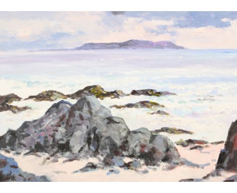 R G H (Scottish Contemporary) Unframed oil on board, initialled 'North Iona' 43cm x 57cm