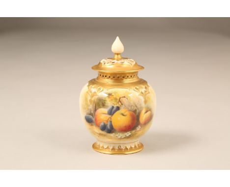 Royal Worcester pot pourri vase and cover decorated with fruit on a naturalistic background signed Ricketts, date coded 1928 