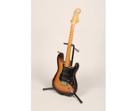 Fender Stratocaster three colour sunburst, black pickguard. Serial number S950394. Fullerton plant CBC Era 1978-81 with case 