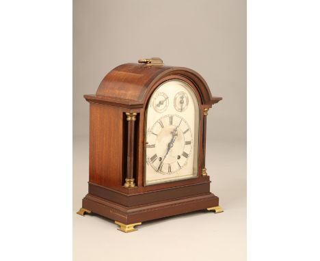 19th Century mahogany cased arch top bracket clock, silvered dial, Roman numerals, chime, silent and speed adjuster dials, Ge