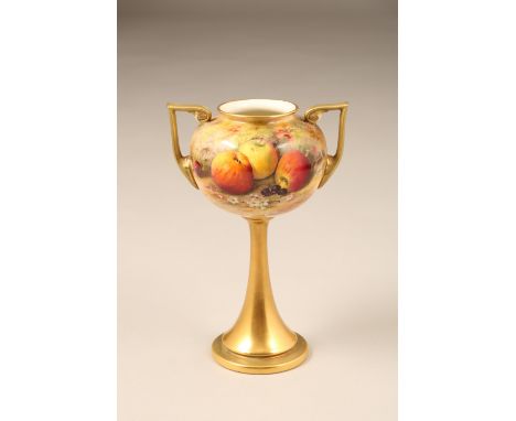 1920s Royal Worcester Art Nouveau vase, decorated with hand painted fruit in a naturalistic background signed Ricketts, date 