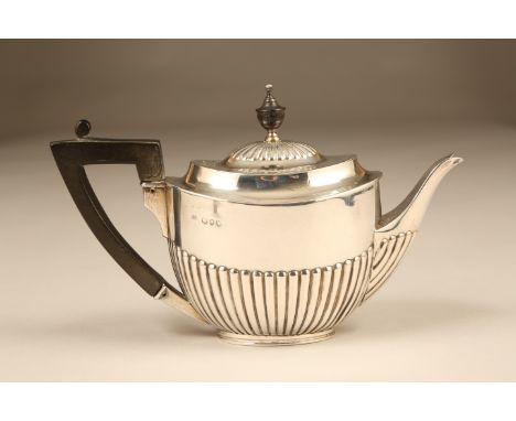 Victorian silver three piece tea service for one, half reeded bodies. Assay marked London 1890 by Goldsmiths and Silversmiths