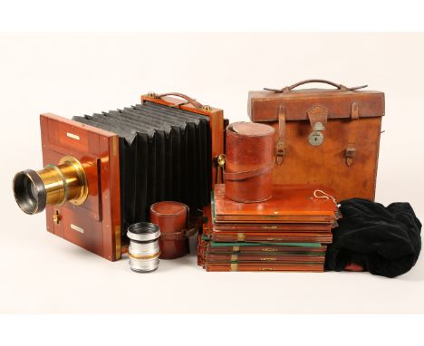 Victorian Lancaster brass bound mahogany plate camera, the international patent with brass lens and alloy lens, lens inscribe