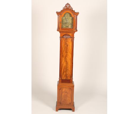 Mahogany longcase clock, brass dial with Roman numerals by George Hardie. 192cm high