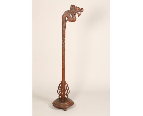 Chinese finely carved hardwood dragon standard lamp (no electric wiring) 178cm high