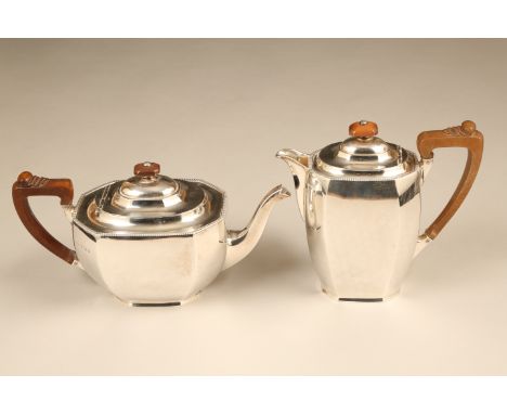 Four piece silver tea service, faceted form, assay marked Birmingham 1937, 1647g