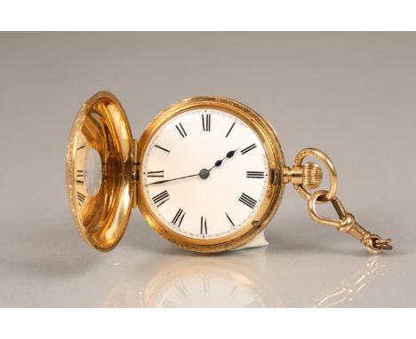 Ladies 18 carat gold cased half hunter pocket watch, inscribed in inner metal plate Russells, 18 Church Street, London, white