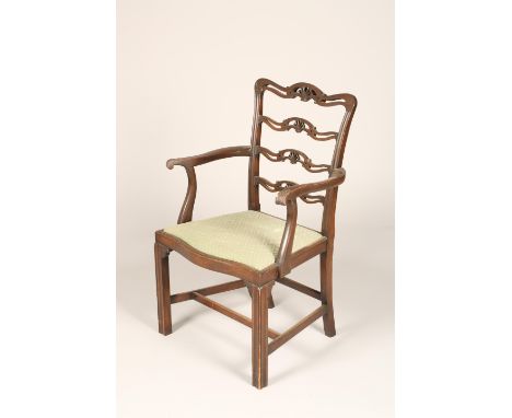 Set of eight 19th century mahogany ladder backed dining chairs, six chairs, two carvers, drop in seats raised on moulded bloc