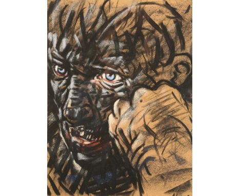 Peter Howson OBE (Scottish born 1958) ARR Framed pastel, signed 'Angry Man' 30cm x 23cm