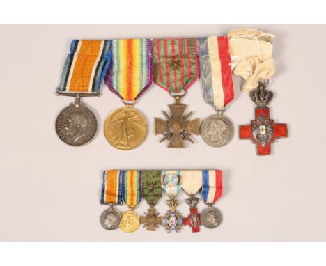 First World War medal group, including a 1914-18 war medal, 1914-1918 Victory Medal, Croix DeGuerre 1914-1916 medal. A Serbia