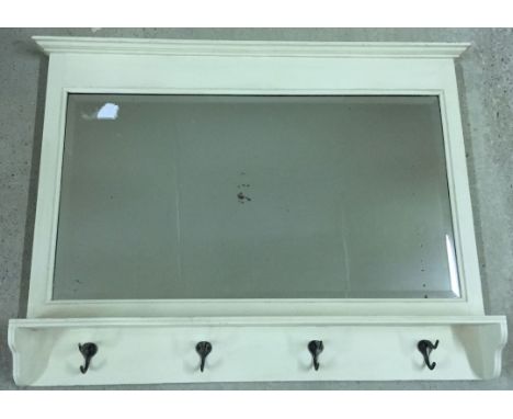 A oak painted hall mirror with shelf and 4 hooks.