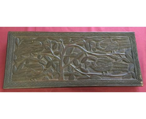 Arts and crafts style carved wooden panel - 4 calling birds