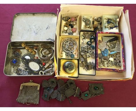 A quantity of mixed costume jewellery, cufflinks buttons and misc odds.