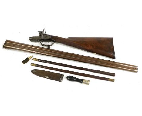 A 19th Century 12 Bore Side by Side Double Barrel Pinfire Shotgun by W J Hall of Sunderland, the 75.5cm browned damascus stee