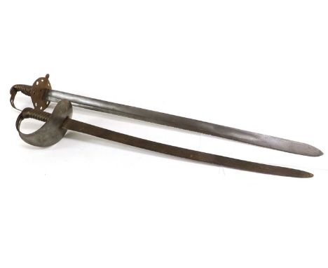 A British 1796 Pattern Heavy Cavalry Trooper's Sword, the 86.5cm broad single edge fullered steel blade indistinctly stamped 