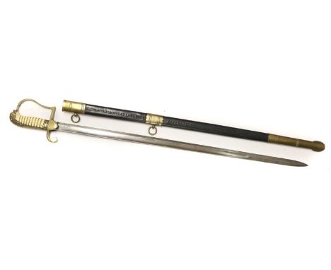 A Good Copy of a British Royal Navy 1805 Pattern Officer's Sword, with 79cm single edge fullered steel blade, the brass stirr