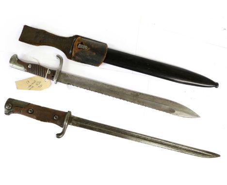 A German M1898/05 NCO Butcher Bayonet, second pattern, the 36.5cm saw-back steel blade stamped R.STOCK &amp; CO BERLIN MARIEN