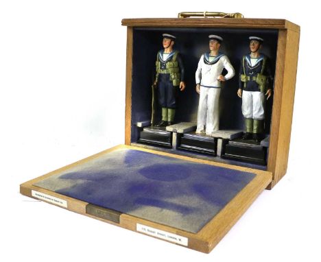 A Set of Three Mid-20th Century Cold Painted Metal Figures of British Sailors by the Goldsmiths & Silversmiths Company, one i