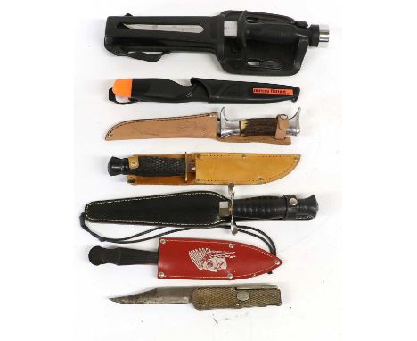 A 19th Century Folding Bowie Knife by Lawn &amp; Alder, the 18.5cm clip point steel blade stamped with maker's mark at the ri
