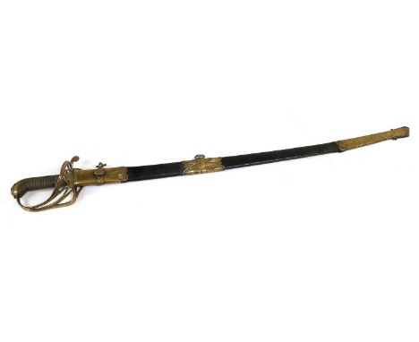 A Victorian 1822 Pattern Infantry Officer's Sword, with plain 78.5cm pipe back steel blade, the gilt brass gothic hilt pierce