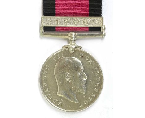 A Natal Rebellion Medal 1906, with clasp 1906, awarded to CPL: A.B.ATKINSON, DURBAN LIGHT INFANTRY