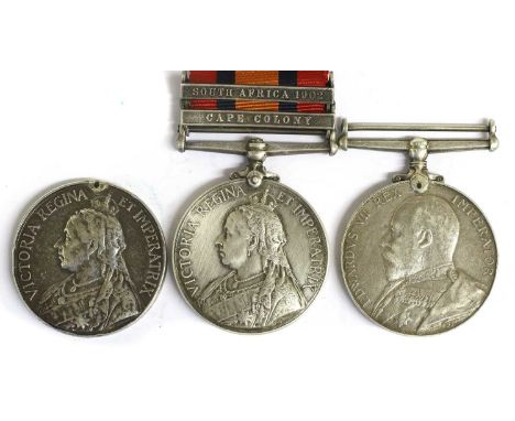 A Queen's South Africa Medal 1899-1902, with two clasps CAPE COLONY and SOUTH AFRICA 1902, renamed to 25 PTE.C.HURST. A.S.C.;