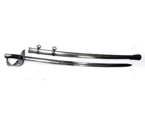 An Italian M1860 Light Cavalry Sword, the 89cm German single edge broad fullered curved steel blade with inspector's stamp to