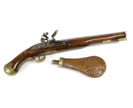 A George III Long Sea Service Flintlock Pistol, the 30cm round steel barrel with Tower proof marks, the double line engraved 