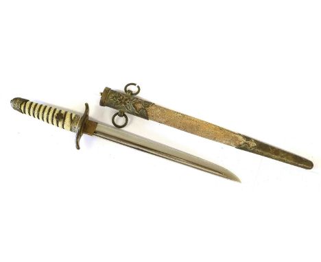 A Japanese Model 1883 Naval Dirk, the 21cm single edge steel blade with a narrow fuller to the back edge, with one piece bras