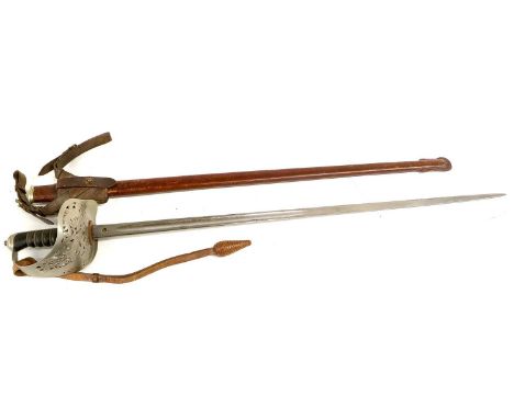 A Victorian 1897 Pattern Infantry Officer's Sword, the 82cm fullered steel blade etched with crowned VR cypher, foliate strap