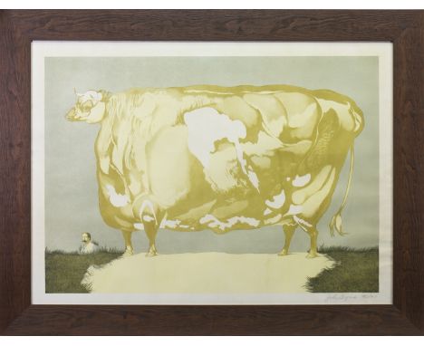 * JOHN BYRNE RSA (SCOTTISH b 1940), PRIZE COW lithograph, signed and numbered 40/47 in pencil 60cm x 85cm Framed and under gl