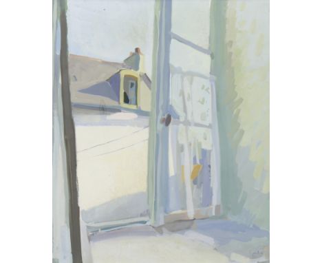 * ALEXANDER GOUDIE RP RGI (SCOTTISH 1933 - 2004), THROUGH AN OPEN WINDOW gouache on paper, signed 64cm x 52cm Mounted, framed