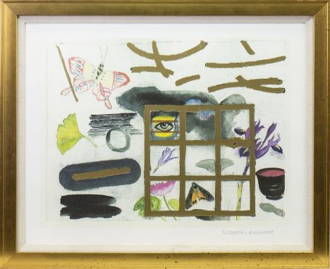 * ELIZABETH BLACKADDER DBE RA RSA RSW RGI DLitt (SCOTTISH b 1931), STILL LIFE WITH BUTTERFLY, MOTH AND ORCHID lithographic pr