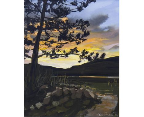 * GILLIAN GOODHEIR DA (SCOTTISH b 1949), WINTER SUNSET gouache on paper, signed and dated '96 30.5cm x 24.5cm Mounted, framed