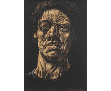 * PETER HOWSON OBE (SCOTTISH b 1958), INMATE II pastel on paper, signed and dated '07 28cm x 20cm Mounted, framed and under g