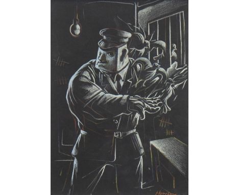 * PETER HOWSON OBE (SCOTTISH b 1958), A CONGLOMERATION OF CONVICTS pastel on paper, signed 28cm x 20cm Mounted, framed and un