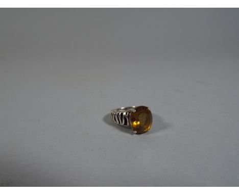 A Modern Silver Dress Ring Set with Large Citrine Stone 