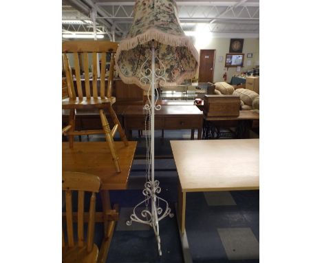 A Cream Painted Wrought Iron Tripod Standard Lamp 
