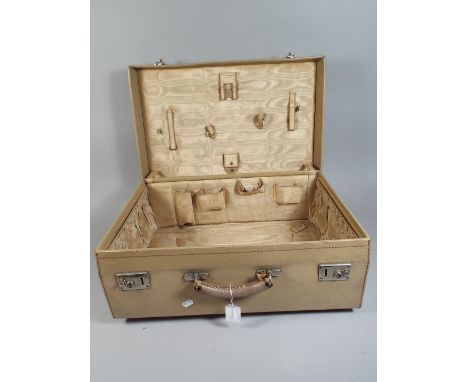 A Vintage Leather Suitcase with Fitted Interior Monogrammed M M B 