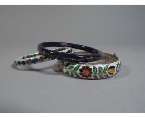 Three Vintage Bracelets One Stamped Siam Silver and Two Cloisonne Examples  