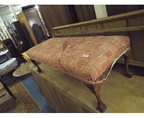 An Upholstered Duet Stool with Cabriole Legs and Claw and Ball Feet 